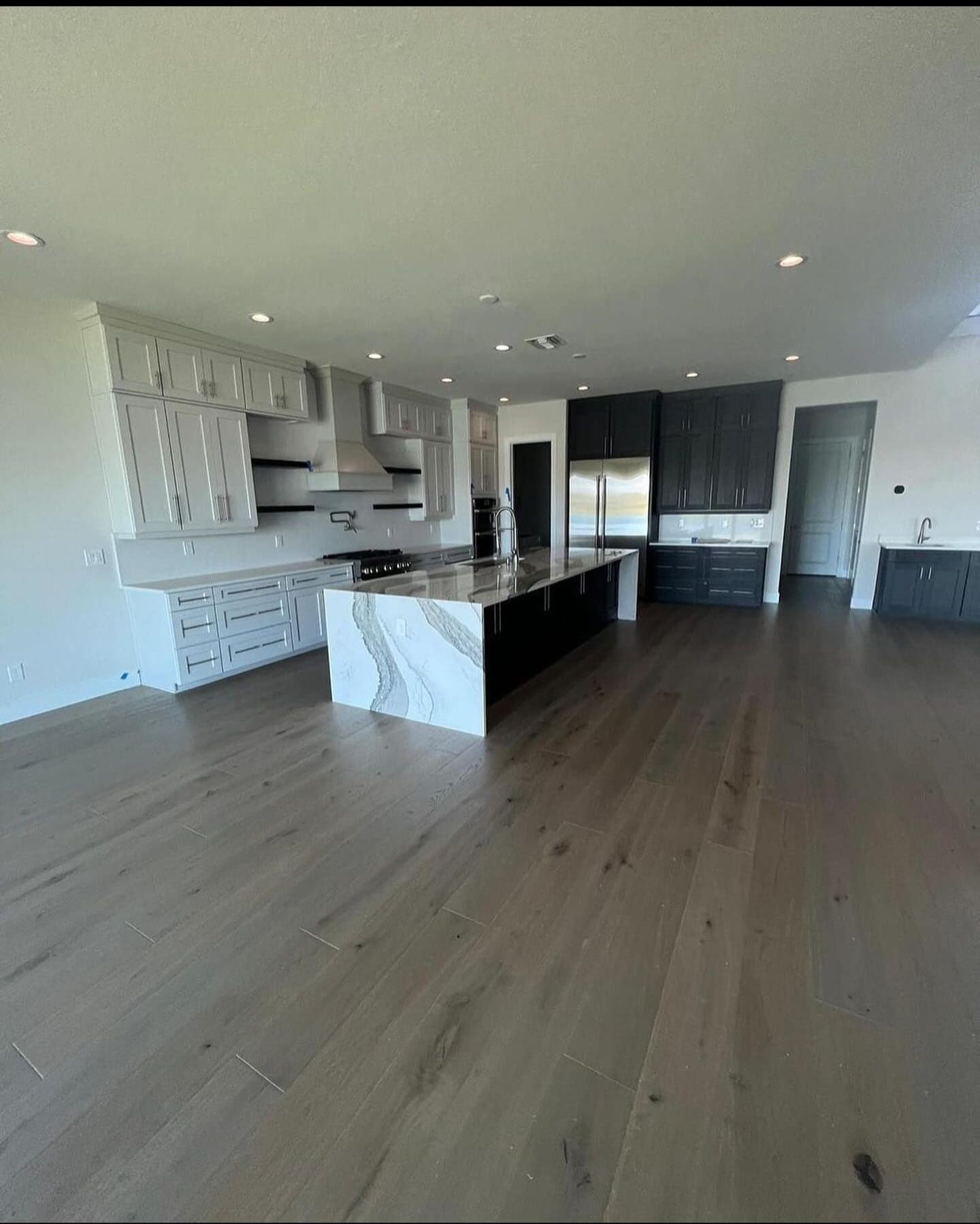 Dark hardwood kitchen flooring