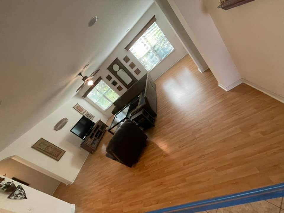 After flooring installation - finished hardwood-look floor