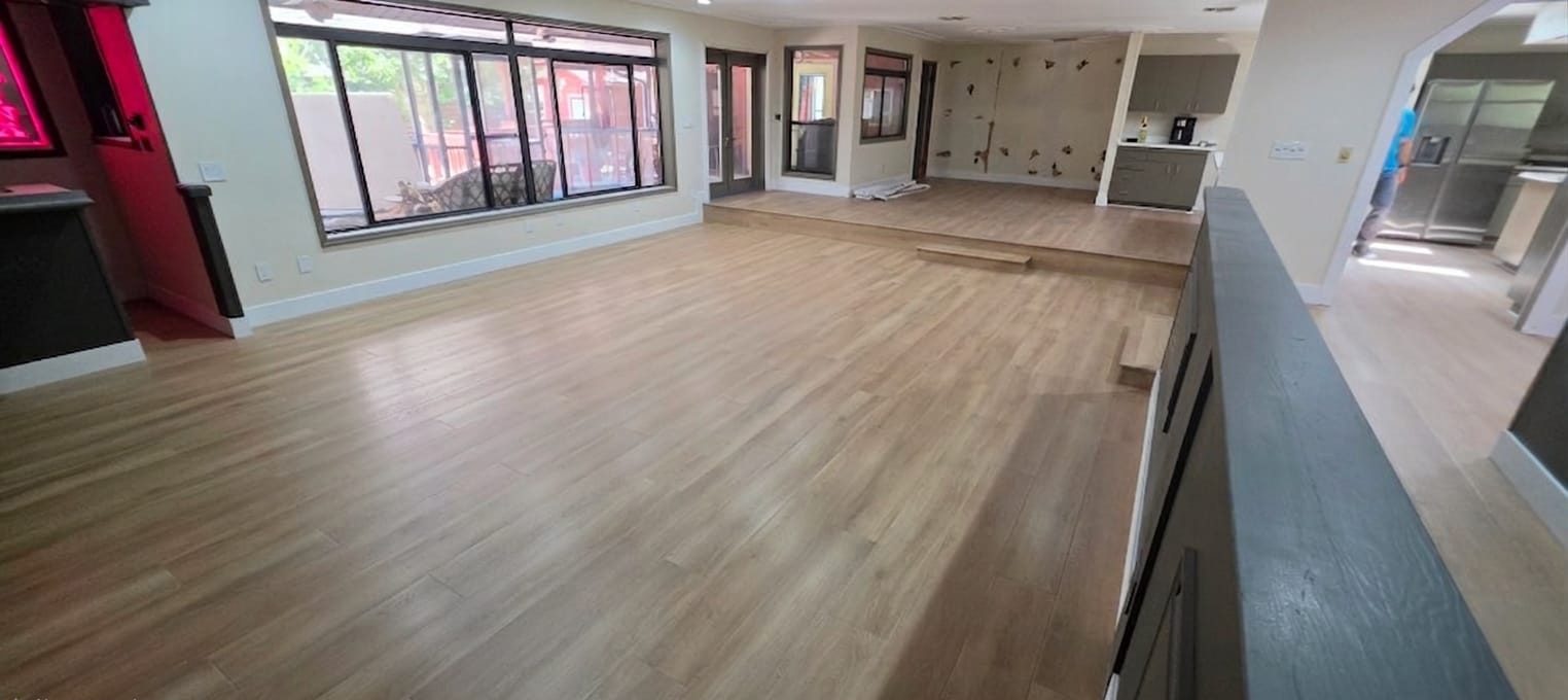 Open concept hardwood flooring