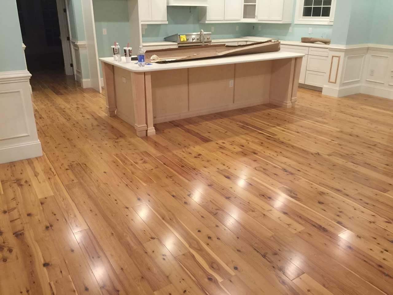 Pine hardwood kitchen flooring installation